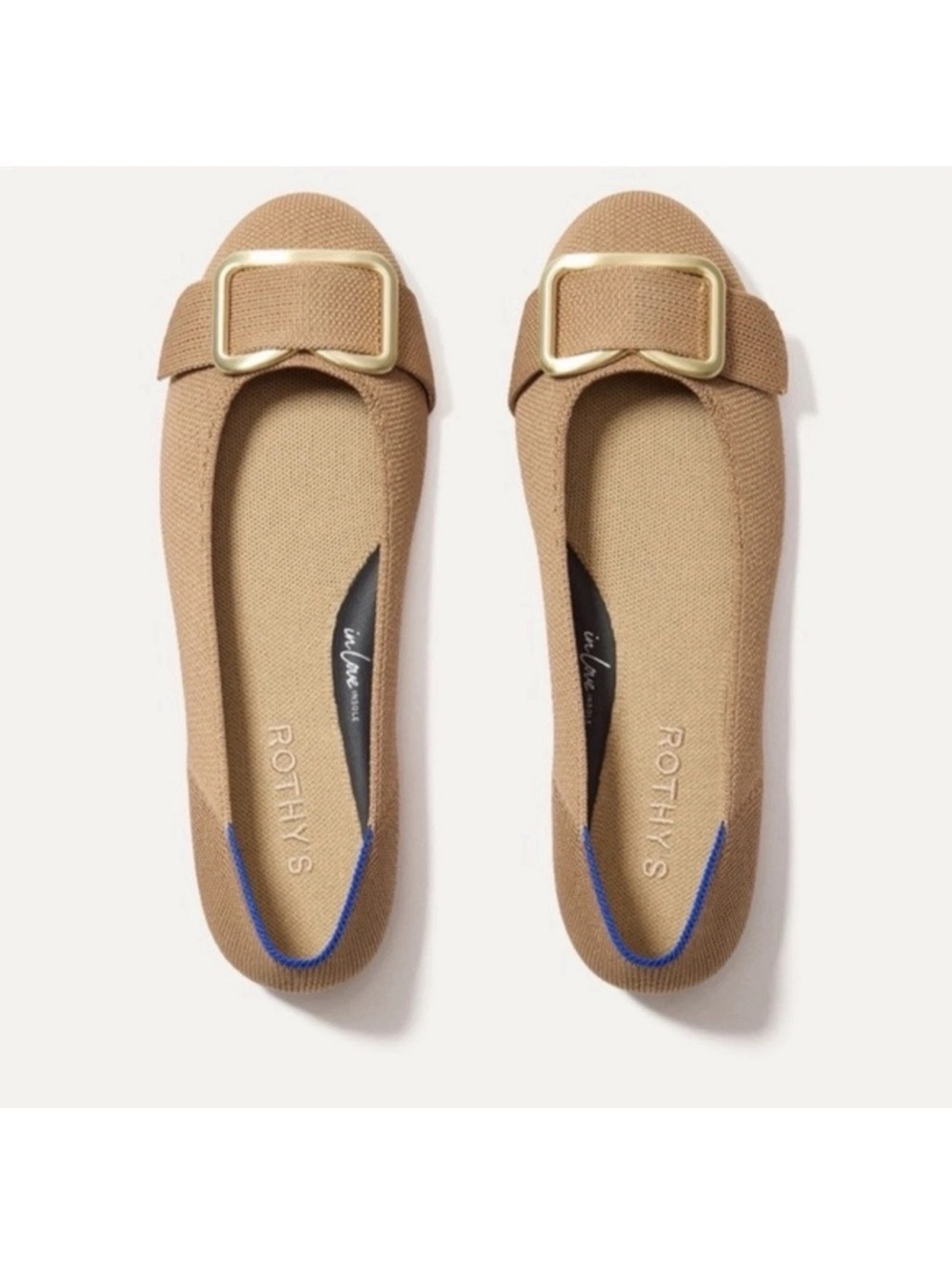 Rothy's The Emblem Ballet Flats in Wren Tan Buckle Shoes Size 10.5